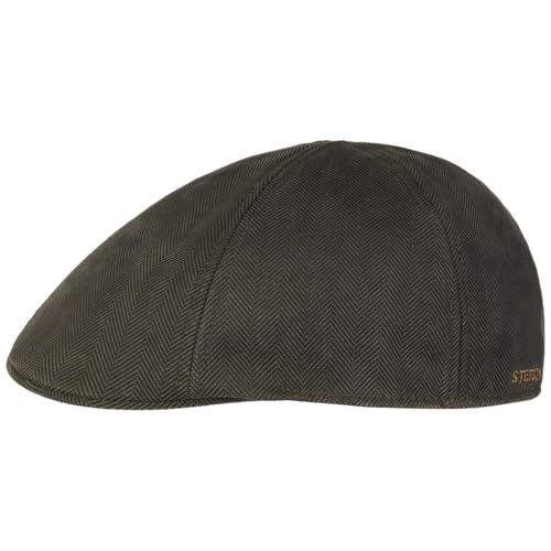 Stetson Herringbone Duck Flatcap Schirmmütze Schiebermütze Herren - mit Schirm, Futter Herbst-Winter - XL (60-61 cm) braun-oliv von Stetson