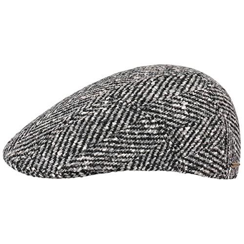 Stetson Herringbone Ivy Flatcap Schirmmütze Cap Wintercap Wintermütze Wollcap Schiebermütze Herren - Made in The EU mit Schirm, Futter Winter Herbst-Winter - 62 cm schwarz-grau von Stetson
