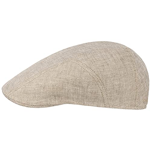 Stetson Herringbone Leinen Flatcap Schirmmütze Herren - Leinencap mit UV-Schutz 40 - Herrencap Made in EU - Mütze mit Baumwollfutter - Schiebermütze Frühjahr/Sommer - Flat Cap Hellbeige 62 cm von Stetson