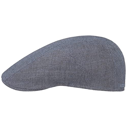 Stetson Herringbone Leinen Flatcap Schirmmütze Herren - Leinencap mit UV-Schutz 40 - Herrencap Made in EU - Mütze mit Baumwollfutter - Schiebermütze Frühjahr/Sommer - Flat Cap blau 63 cm von Stetson