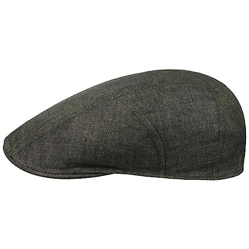 Stetson Herringbone Leinen Flatcap Schirmmütze Herren - Leinencap mit UV-Schutz 40 - Herrencap Made in EU - Mütze mit Baumwollfutter - Schiebermütze Frühjahr/Sommer - Flat Cap dunkeloliv 55 cm von Stetson