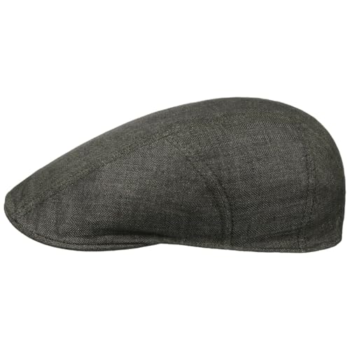 Stetson Herringbone Leinen Flatcap Schirmmütze Herren - Leinencap mit UV-Schutz 40 - Herrencap Made in EU - Mütze mit Baumwollfutter - Schiebermütze Frühjahr/Sommer - Flat Cap dunkeloliv 56 cm von Stetson