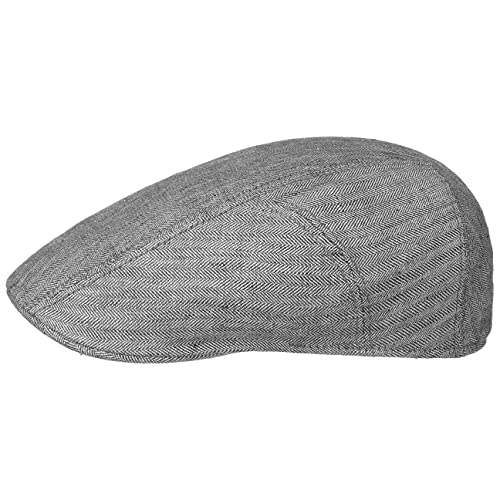 Stetson Herringbone Leinen Flatcap Schirmmütze Herren - Leinencap mit UV-Schutz 40 - Herrencap Made in EU - Mütze mit Baumwollfutter - Schiebermütze Frühjahr/Sommer - Flat Cap grau 61 cm von Stetson