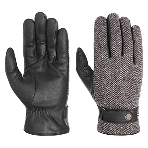 Stetson Herringbone Wool Lederhandschuhe Handschuhe Herrenhandschuhe Fingerhandschuhe (10 HS - schwarz-grau) von Stetson