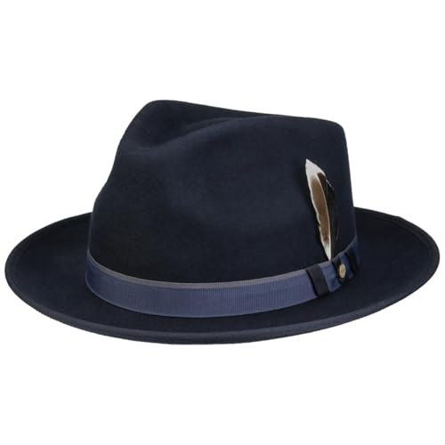 Stetson Hulbert Fedora Wollhut Wollfilzhut Filzhut Bogarthut Herren - mit Ripsband Herbst-Winter Herbst Winter - S (54-55 cm) dunkelblau von Stetson