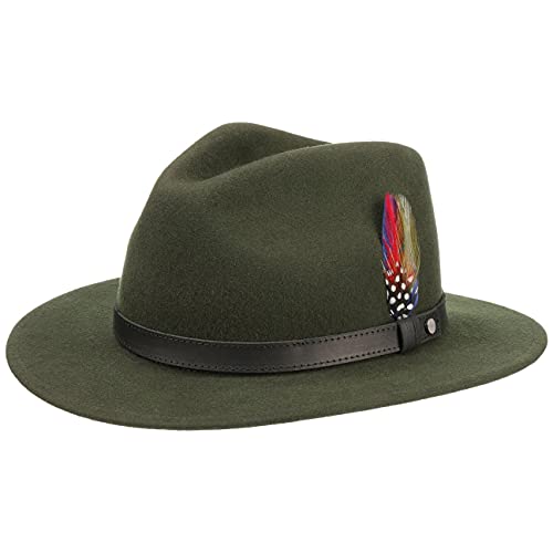 Stetson-Hut Yutan aus Wollfilz, Damen/Herren, Hut für Regen, mit Lederband Gr. (56/57 cm)Medium, Dunkelgrün von Stetson