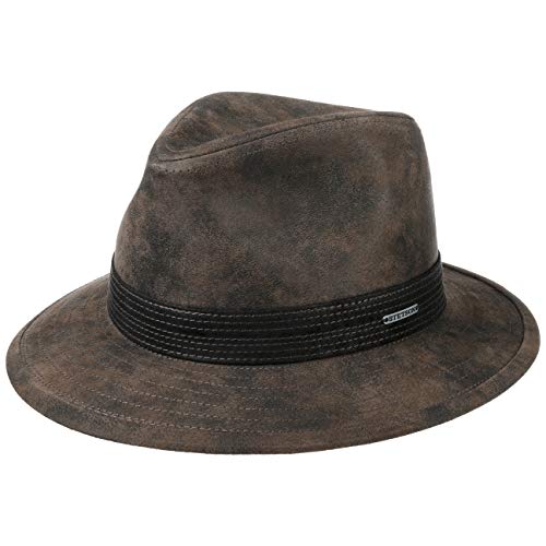 Stetson Jacky Pigskin Traveller Lederhut - Unifarbener Hut aus Schweinsleder - Eleganter Herrenhut mit Ledergarniturband & Baumwollfutter - Ganzjährig tragbar braun XL (60-61 cm) von Stetson