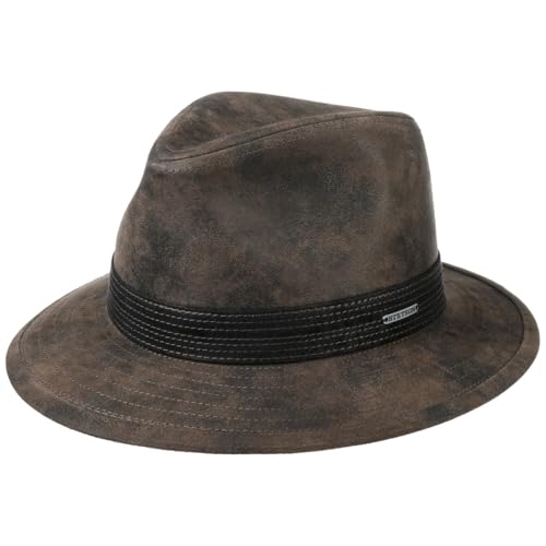 Stetson Jacky Pigskin Traveller Lederhut - Unifarbener Hut aus Schweinsleder - Eleganter Herrenhut mit Ledergarniturband & Baumwollfutter - Ganzjährig tragbar braun M (56-57 cm) von Stetson