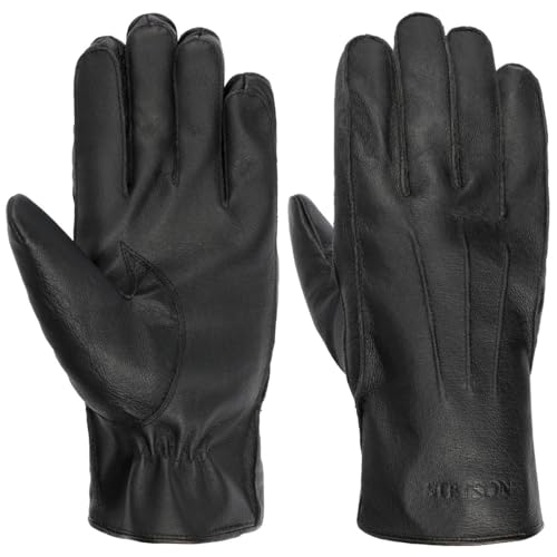 Stetson Janesville Lederhandschuhe Herren - Aus 100% Leder - Handgefertigt - Mit kuscheligem Stofffutter - Herrenhandschuhe mit Raffung & Ziernähten - Fingerhandschuh Herbst/Winter schwarz 8 1/2 HS von Stetson