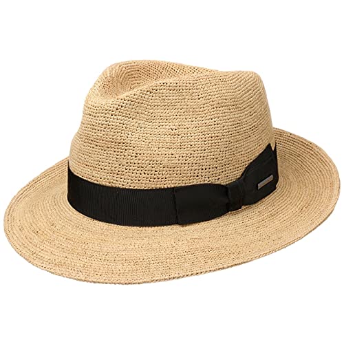 Stetson Jenkins Crochet Fedora Strohhut Naturfarbener Klassischer Travellerhut Made in Italy Unisex Frühjahr Sommer Natur S (54-55 cm) von Stetson