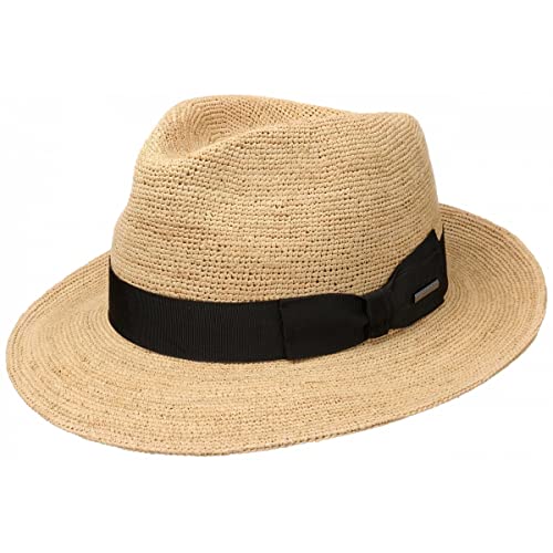 Stetson Jenkins Crochet Fedora Strohhut - Naturfarbener Hut - Klassischer Travellerhut - Sommerhut - Made in Italy - Unisex - Frühjahr/Sommer Natur XL (60-61 cm) von Stetson