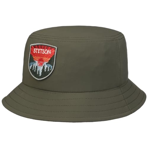 Stetson Jersey Bucket Stoffhut - Einfarbiger Hut mit Patch - Knautschbar - Fischerhut mit UV-Schutz - Unisex - Ganzährig - Damen/Herren Oliv S (54-55 cm) von Stetson