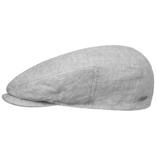 Stetson Just Linen Flatcap Damen/Herren - Made in The EU - Aus 100% Leinen - Mit Baumwolle gefüttert - Schirmmütze unifarben - Leinencap mit Metall-Emblem - Frühling/Sommer hellgrau 61 cm von Stetson