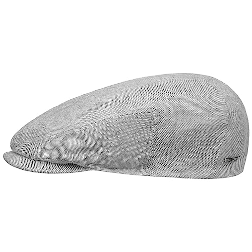 Stetson Just Linen Flatcap Damen/Herren - Made in The EU - Aus 100% Leinen - Mit Baumwolle gefüttert - Schirmmütze unifarben - Leinencap mit Metall-Emblem - Frühling/Sommer hellgrau 57 cm von Stetson