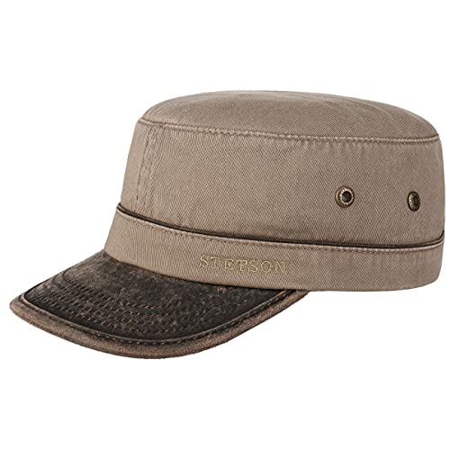 Stetson Katonah Cotton Army Cap Damen/Herren - Baumwollcap größenverstellbar - Armycap Sommer/Winter - Kappe 100% Baumwolle - Military-Cap Used Look - Baumwollkappe mit Schirm Hellbraun S (54-55 cm) von Stetson