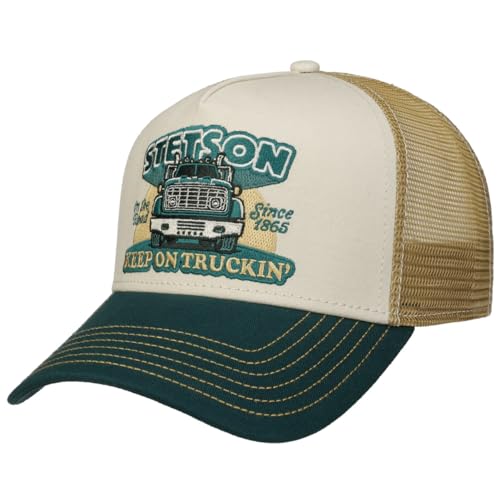 Stetson Keep On Trucking Trucker Cap Small Basecap Baseballcap Truckercap Meshcap Damen/Herren/Kinder - Snapback, mit Schirm, Schirm Frühling-Sommer Herbst-Winter - One Size dunkelgrün von Stetson