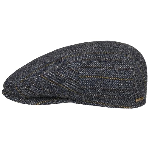 Stetson Kent Herringbone Stripe Flatcap Schirmmütze Schiebermütze Wollcap Herren - Made in The EU mit Schirm, Futter Herbst-Winter - L (58-59 cm) dunkelblau von Stetson