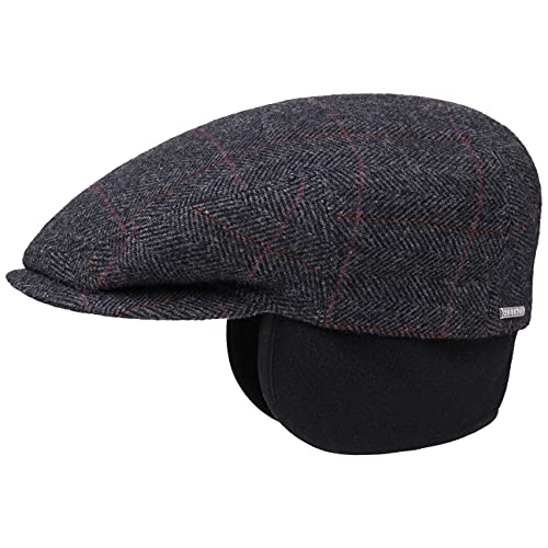 Stetson Kent Ohrenklappen Flatcap Herren - Schiebermütze mit Klappen für Ohren - Flatcap mit Fischgrätmuster - Ohrenmütze Herbst/Winter - Schirmmütze anthrazit M (56-57 cm) von Stetson