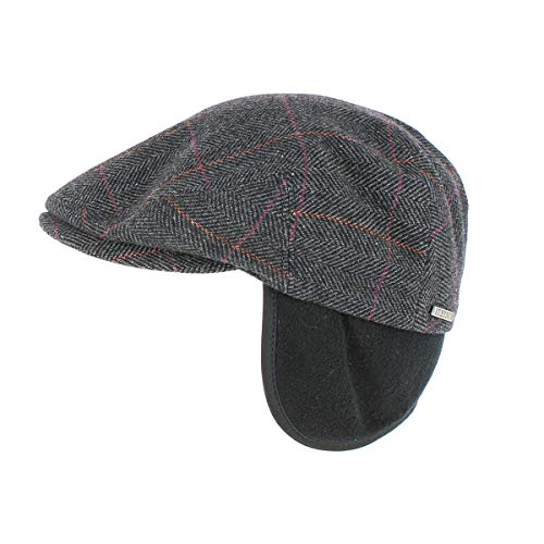 Stetson Kent Flatcap Herren Schiebermütze Fischgrätmuster Ohrenklappen Herbst Winter anthrazit 57 cm von Stetson