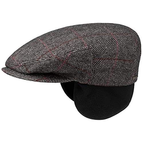 Stetson Kent Ohrenklappen Flatcap Herren - Schiebermütze mit Klappen für Ohren - Flatcap mit Fischgrätmuster - Ohrenmütze Herbst/Winter - Schirmmütze beige S (54-55 cm) von Stetson