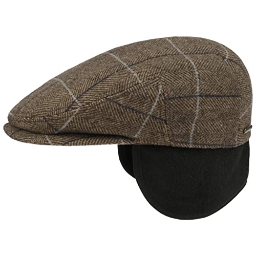 Stetson Kent Ohrenklappen Flatcap Herren - Schiebermütze mit Klappen für Ohren - Flatcap mit Fischgrätmuster - Ohrenmütze Herbst/Winter - Schirmmütze beige-braun M (56-57 cm) von Stetson