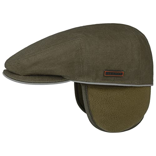 Stetson Kent Outdoor Flatcap - Unifarbige Mütze - Wasserabweisend & reflektierend - Schiebermütze mit Ohrenklappen - Herbst/Winter - Herren Oliv S (54-55 cm) von Stetson