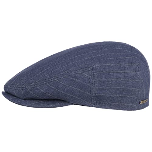 Stetson Kent Striped Linen Flatcap - Gestreifte Mütze - Elegante Schirmmütze - Modische Leinencap - Made in The EU - Herren - Frühjahr/Sommer blau 58 cm von Stetson