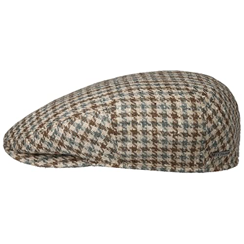 Stetson Kent Tricolour Houndstooth Flatcap Karierte Mütze aus Seide und Wolle Elegante Schirmmütze Klassisches Karomuster Made in Germany Herren Ganzjährig beige 57 cm von Stetson