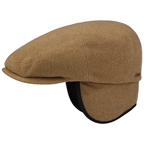 Stetson Kent Wool Ohrenklappen Flatcap Herren - Made in EU - Schiebermütze mit Ohrenklappen - Flat Cap mit Kaschmir - Ohrenmütze Herbst/Winter - Schirmmütze Camel M (56-57 cm) von Stetson