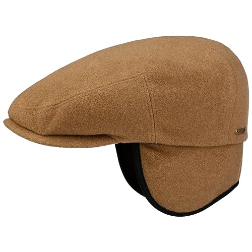 Stetson Kent Wool Ohrenklappen Flatcap Herren - Made in EU - Schiebermütze mit Ohrenklappen - Flat Cap mit Kaschmir - Ohrenmütze Herbst/Winter - Schirmmütze Camel XL (60-61 cm) von Stetson