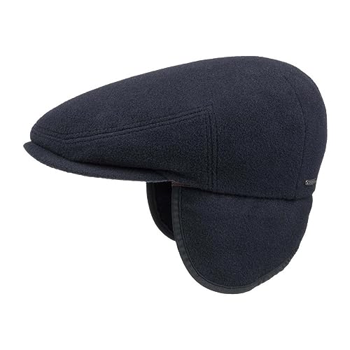 Stetson Kent Wool Ohrenklappen Flatcap Herren - Made in EU - Schiebermütze mit Ohrenklappen - Flat Cap mit Kaschmir - Ohrenmütze Herbst/Winter - Schirmmütze blau XXL (62-63 cm) von Stetson