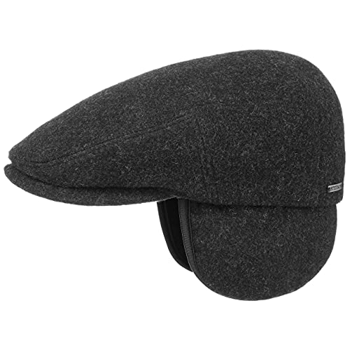 Stetson Kent Wool Ohrenklappen Flatcap Herren - Made in EU - Schiebermütze mit Ohrenklappen - Flat Cap mit Kaschmir - Ohrenmütze Herbst/Winter - Schirmmütze anthrazit M (56-57 cm) von Stetson