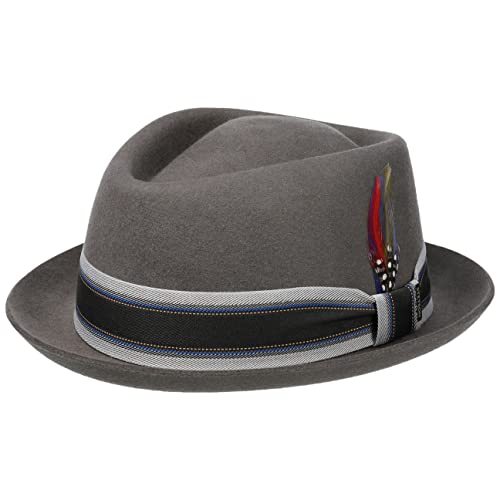 Stetson Lancover Diamond Wollhut - Einfarbiger Hut - Pork-Pie-Stil - Herren - Filzhut mit Ripsbandgarnitur - Öl- und wasserabweisend - Herbst/Winter grau M (56-57 cm) von Stetson