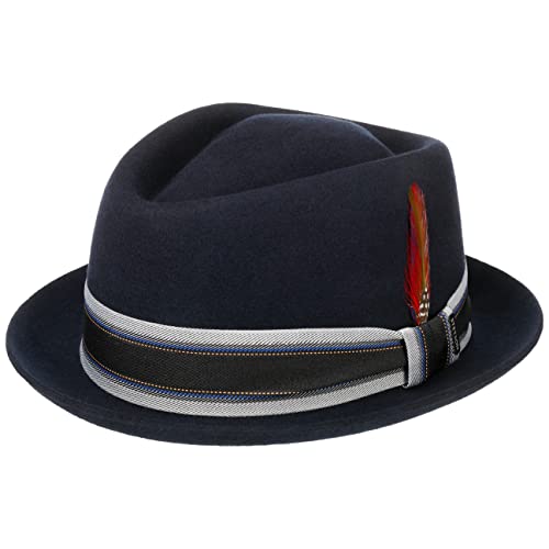 Stetson Lancover Diamond Wollhut - Einfarbiger Hut - Pork-Pie-Stil - Herren - Filzhut mit Ripsbandgarnitur - Öl- und wasserabweisend - Herbst/Winter dunkelblau XXL (62-63 cm) von Stetson