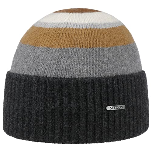 Stetson Lascover Wool Umschlagmütze One Size (56-61 cm) - Wintermütze aus 100% Wolle - Made in Italy - Outdoormütze gestreift - Herbst / Winter dunkelgrau One Size von Stetson