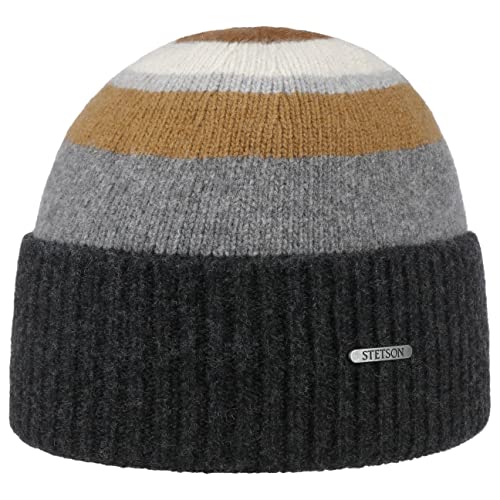 Stetson Lascover Wool Umschlagmütze One Size (56-61 cm) - Wintermütze aus 100% Wolle - Made in Italy - Outdoormütze gestreift - Herbst/Winter dunkelgrau One Size von Stetson