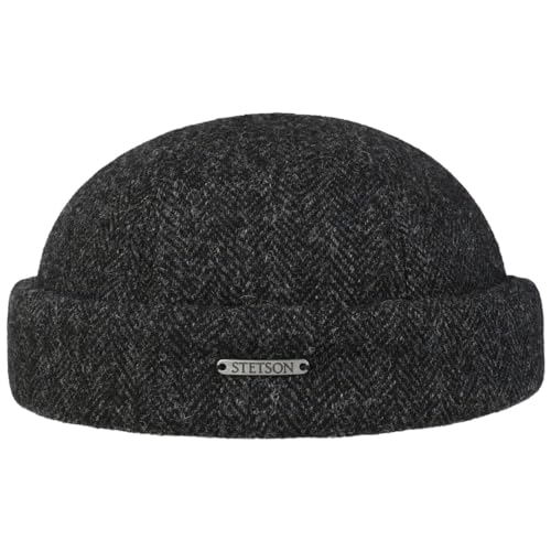 Stetson Lavoy Herringbone Wool Dockermütze - Mütze - Stilvolle Wintercap - Meliertes Fischgrätmuster - Größenverstellbar - Made in The EU - Herren - Herbst/Winter anthrazit S (54-55 cm) von Stetson