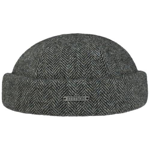 Stetson Lavoy Herringbone Wool Dockermütze Stilvolle Wintercap Meliertes Fischgrätmuster Größenverstellbar Made in The EU Herren Herbst/Winter grau-schwarz XL (60-61 cm) von Stetson