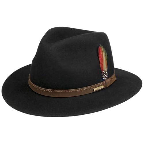 Stetson Lescott Traveller Wollhut Unifarbener Hut 100% Wollfilz Robust Wasserabweisend Made in The EU Unisex Herbst/Winter schwarz XL (60-61 cm) von Stetson