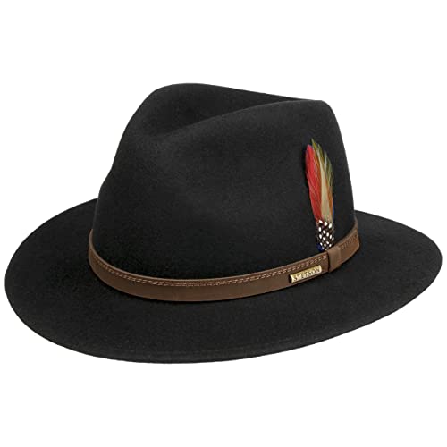 Stetson Lescott Traveller Wollhut - Unifarbener Hut aus 100% Wollfilz - Robust & wasserabweisend - Made in The EU - Unisex - Herbst/Winter schwarz S (54-55 cm) von Stetson