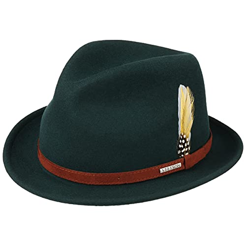 Stetson Leston Player VitaFelt Hut - Einfarbiger Hut aus Wolle - Pork-Pie-Design - Outdoor-Filzhut mit Stil - Made in USA - Unisex - Herbst/Winter dunkelgrün M (56-57 cm) von Stetson