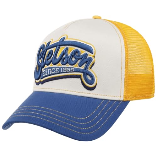 Stetson Lettering Trucker Cap - Mütze - Baseballcap im Retro-Style - Mehrfarbige Kappe mit Mesh-Einsatz für Herren - Frühjahr/Sommer blau-gelb One Size von Stetson
