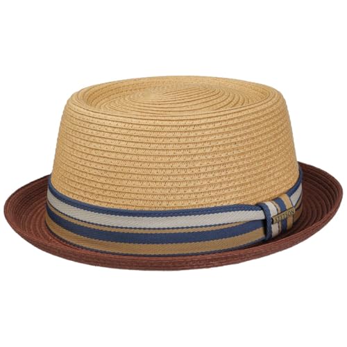 Stetson Licano Toyo Pork Pie Strohhut Herren Aus 100% Papierstroh UV-Schutz 40 Leichter Sommerhut Mit Hutband Integriertem Sonnenschutz Frühling Sommer Natur-rot S (54-55 cm) von Stetson