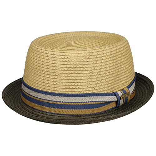 Stetson Licano Toyo Pork Pie Strohhut Herren - Aus 100% Papierstroh - Mit UV-Schutz 40 - Leichter Sommerhut - Mit Hutband & integriertem Sonnenschutz - Sommerhut Frühling/Sommer Oliv L (58-59 cm) von Stetson