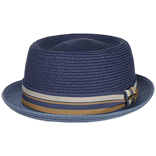Stetson Licano Toyo Pork Pie Strohhut Herren Aus 100% Papierstroh UV-Schutz 40 Leichter Sommerhut Mit Hutband Integriertem Sonnenschutz Frühling Sommer blau L (58-59 cm) von Stetson