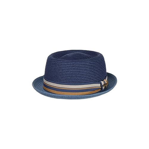Stetson Licano Toyo Pork Pie Strohhut Herren - Aus 100% Papierstroh - Mit UV-Schutz 40 - Leichter Sommerhut - Mit Hutband & integriertem Sonnenschutz - Sommerhut Frühling/Sommer blau S (54-55 cm) von Stetson