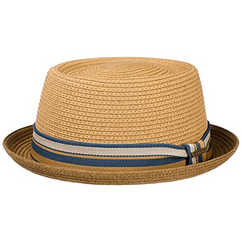 Stetson Licano Toyo Pork Pie Strohhut Herren - Aus 100% Papierstroh - Mit UV-Schutz 40 - Leichter Sommerhut - Mit Hutband & integriertem Sonnenschutz - Sommerhut Frühling/Sommer braun XL (60-61 cm) von Stetson