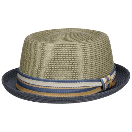 Stetson Licano Toyo Pork Pie Strohhut Herren Aus 100% Papierstroh UV-Schutz 40 Leichter Sommerhut Mit Hutband Integriertem Sonnenschutz Frühling Sommer dunkelblau XL (60-61 cm) von Stetson