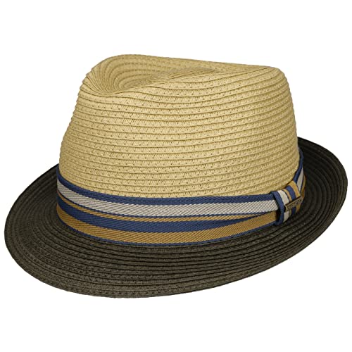 Stetson Licano Toyo Trilby Strohhut Herren - Aus 100% Toyo-Stroh - Hut mit UV-Schutzfaktor 40+ - Sonnenhut mit Ripsband - Zweifarbig - Krempe (ca. 4,5 cm) - Fedora Frühjahr/Sommer Oliv L (58-59 cm) von Stetson