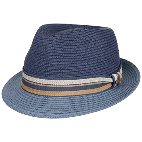 Stetson Licano Toyo Trilby Strohhut Herren - Aus 100% Toyo-Stroh - Hut mit UV-Schutzfaktor 40+ - Sonnenhut mit Ripsband - Zweifarbig - Krempe (ca. 4,5 cm) - Fedora Frühjahr/Sommer blau S (54-55 cm) von Stetson